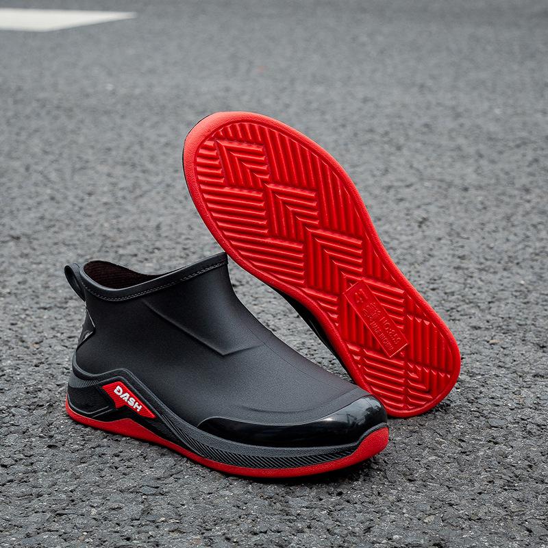 Men's Waterproof Non-slip Ankle Rain Boots with Cotton-padding, Solid Color for Kitchen & Car Wash Use