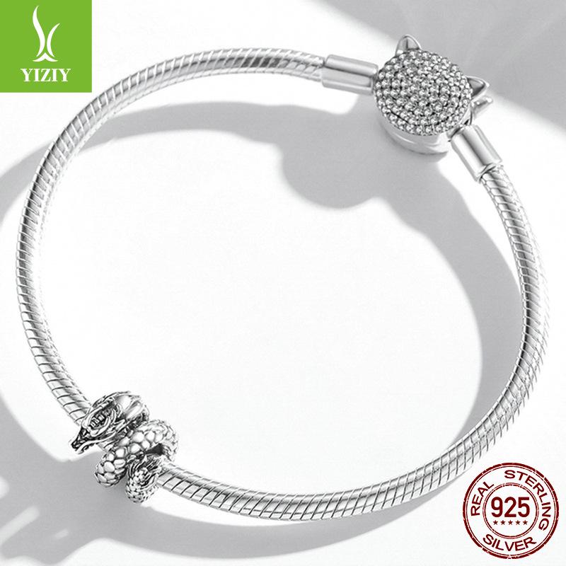 925 Sterling Silver Retro Dragon DIY Loose Beads - Chinese Style Textured Jewelry Accessories