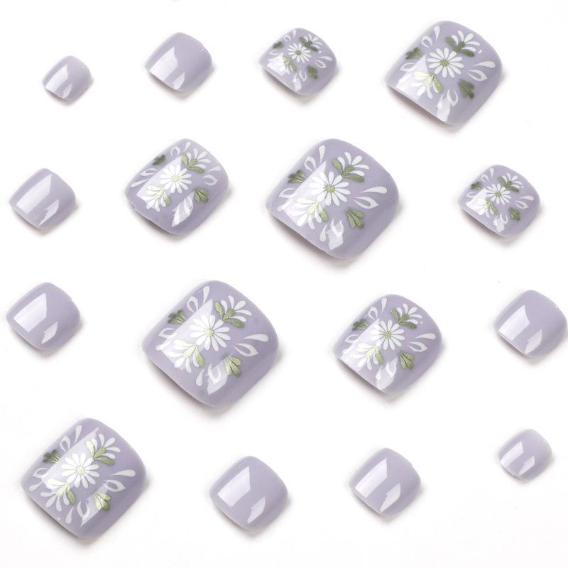 Wearable Manicure Purple Foot Nail Wearable Nail Small Daisy Nail Piece Flower Manicure Patch Finished Nails
