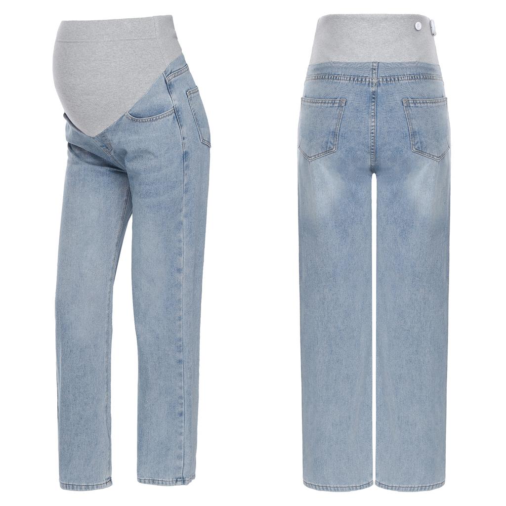 Pregnancy Essential Wide-Leg Jeans M-3XL: Stretch Denim with Adjustable Waistband & Pockets, Casual Maternity Wear