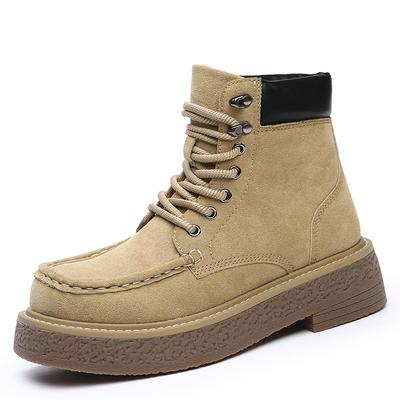 Herbst Neue Designer Motorradstiefel für Herren Einfarbige Retro Schnürung Retro Plateau Stiefel Männliche Mode Lässige Rinds Wildleder Schuhe Mann