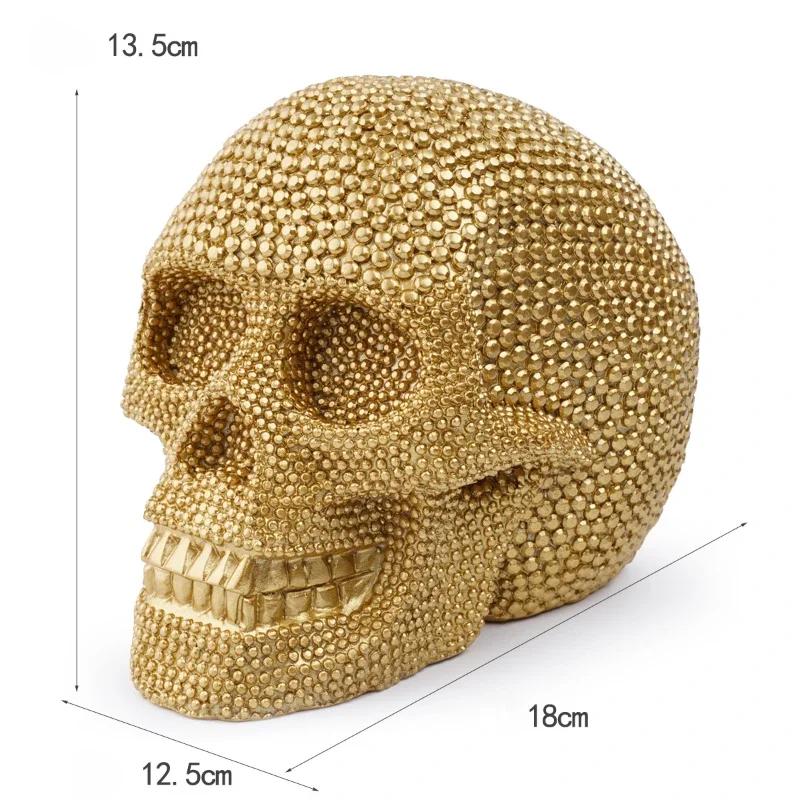 1pc, Resin Sparkling Golden Skull Statue With Intricate Detailing For Office Decoration Or Halloween Party