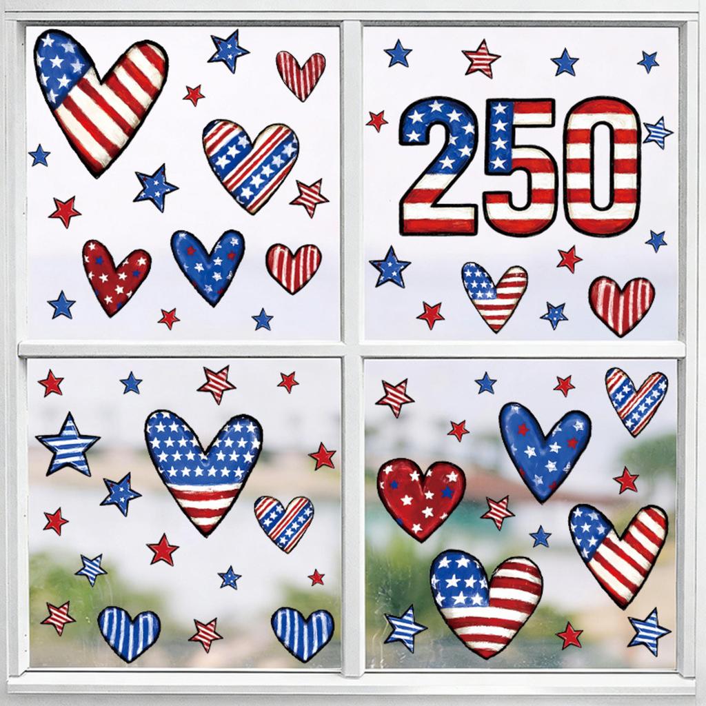 Fira 250-årsjubileet av USA:s självständighetsdag, Hjärtformat Glasfönster med Statisk Klister, Flagga och PVC-fönsterdekaler.