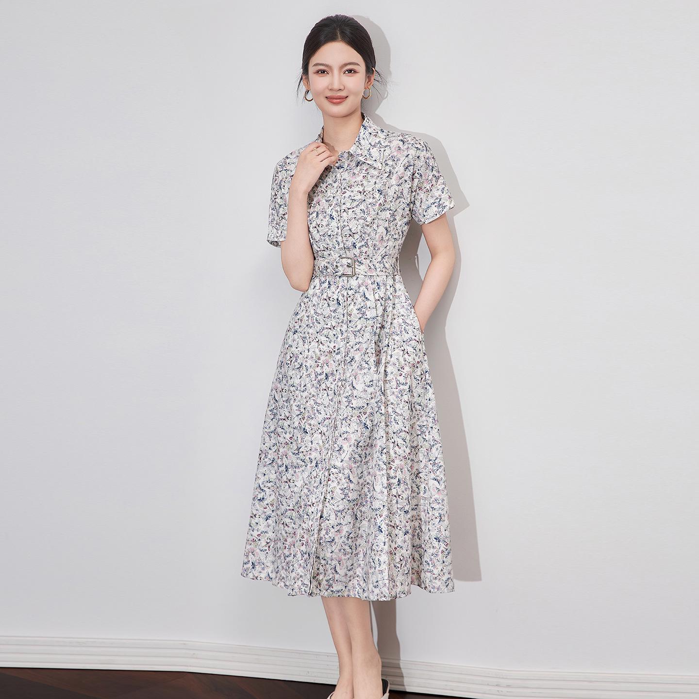 

Elegant Women s French Butterfly Print Waist-Hugging Summer Dress Extra Large