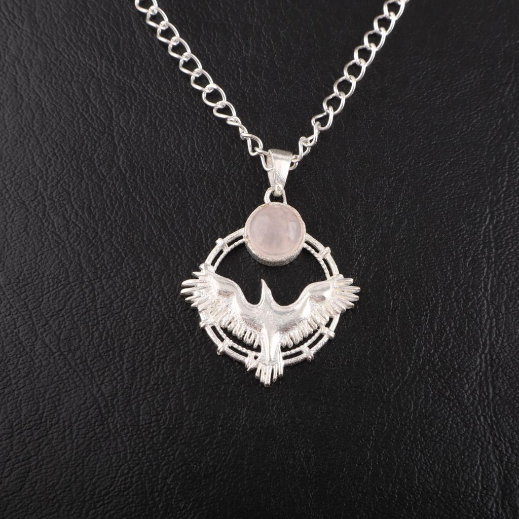Natural Rose Quartz Gemstone 925 Sterling Silver Jewelry Pendant 1.43" For Gift CP-38-35