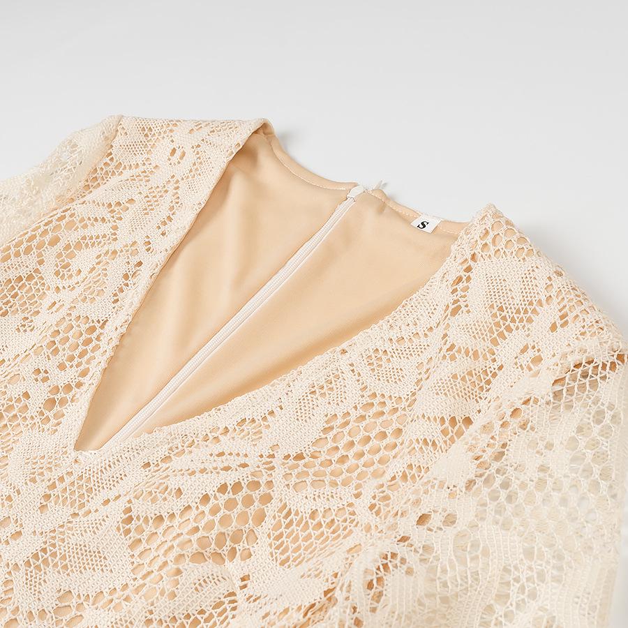 2025 Spring Women's European & American Style Yellow Lace Slimming Long Dress