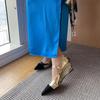 2025 Spring New Temperament Wedge Heel Color Matching Pointed Head Light Mouth Mary Jane Women's Shoes One Word Buckle Belt High Heel Single Shoes Wom