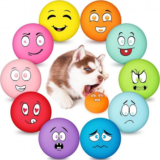 Hungdao 20 Pack Dog Squeaky Balls Soft Latex Squeaky Dog Toys Small Interactive Pet Chewing Toys for Puppy Training Interactive Fetch Play(Face)