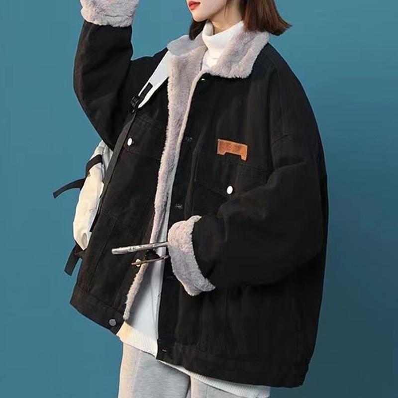 Giacca invernale in denim felpato da donna Giacca imbottita in cotone caldo imbottito casual