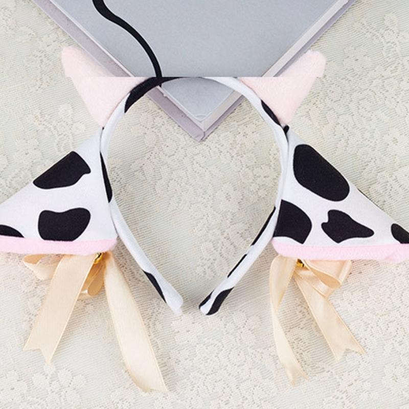 Cow Costume Set Lovely Cow Ear Hair Hoop Mesh Skirt Cow Ear Headband Plush Tail Bowtie Party Supplies for Halloween