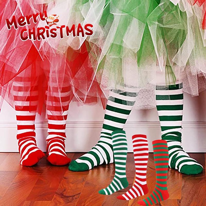 Christmas Elf Long Striped Thigh Stocking For Kids Adults