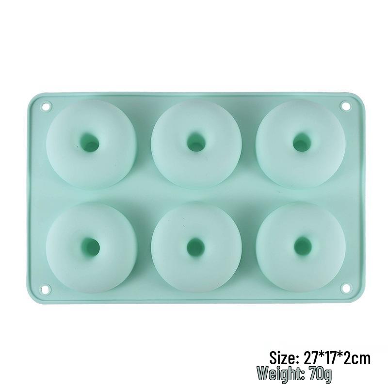 Food-Grade Silicone 6-Cavity Round Cake & Donut Baking Mold зелёный