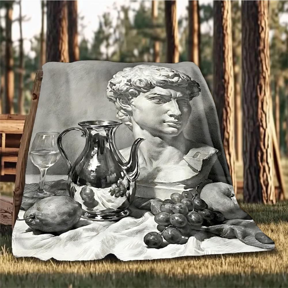 1pc Statue Sculpture Outdoor Flannel Blanket Soft All Season Polyester Throw , Perfect for Picnics & Travel , Picnic Accessory