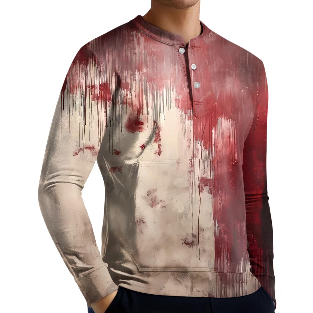 Men's Casual Button-Down Sweatshirt Fashion Printed Long Sleeve Shirt Pullover