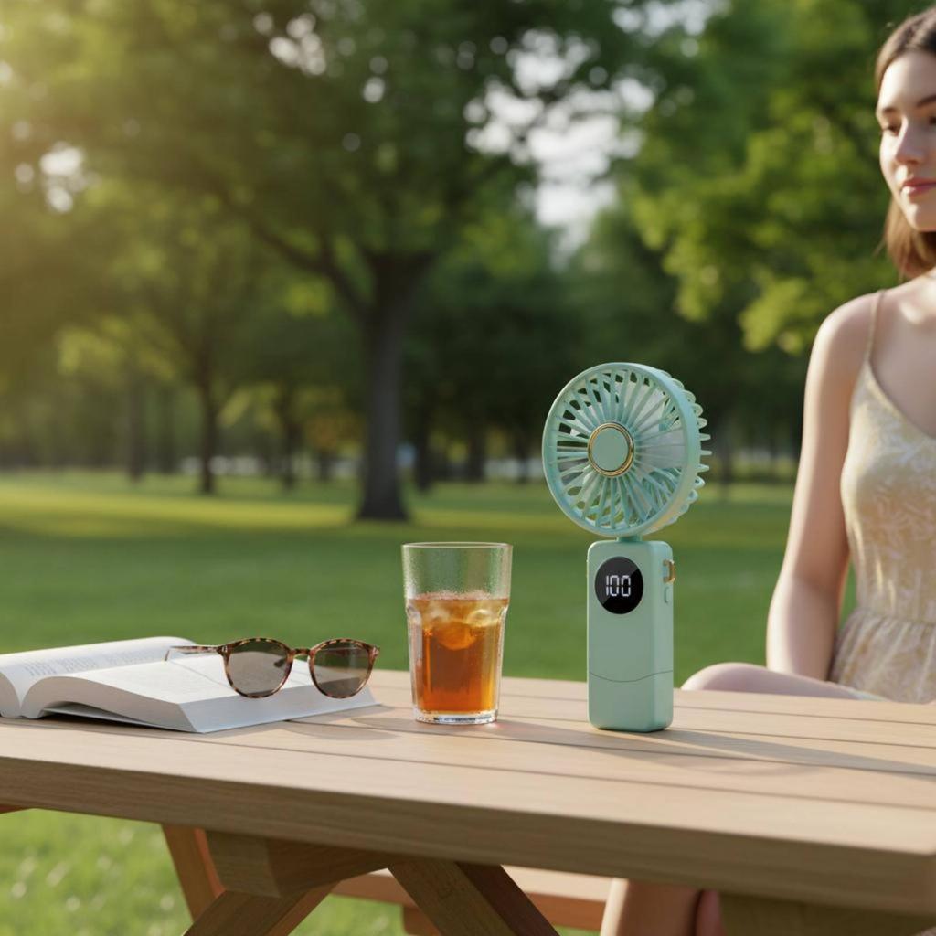 Handheld Foldable Fan 5-Speed Adjustable Battery-Powered Neck Fan Individual Cooling Device Quiet Functioning for Commuters
