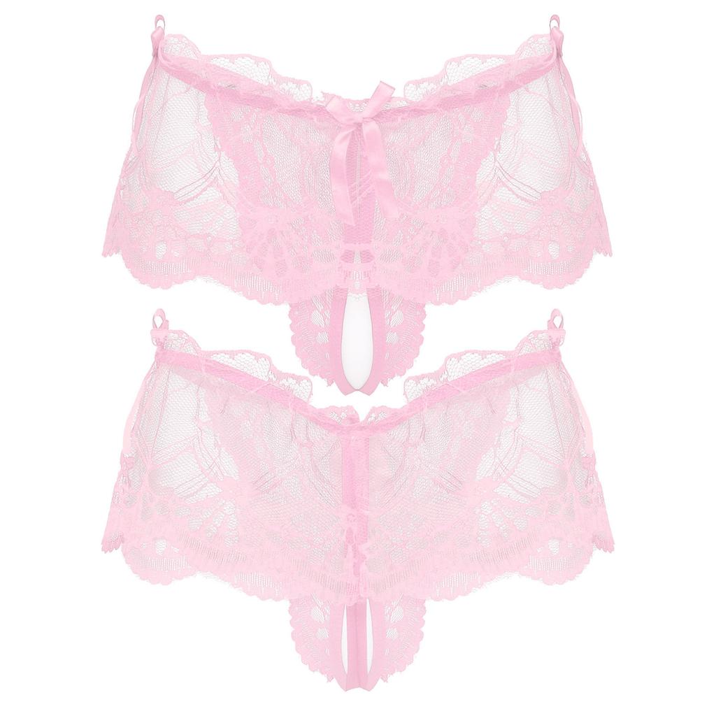 Mens Sissy Lace Panties Crotchless Underwear Lingerie Ladies Briefs Floral Briefs Bow Panties