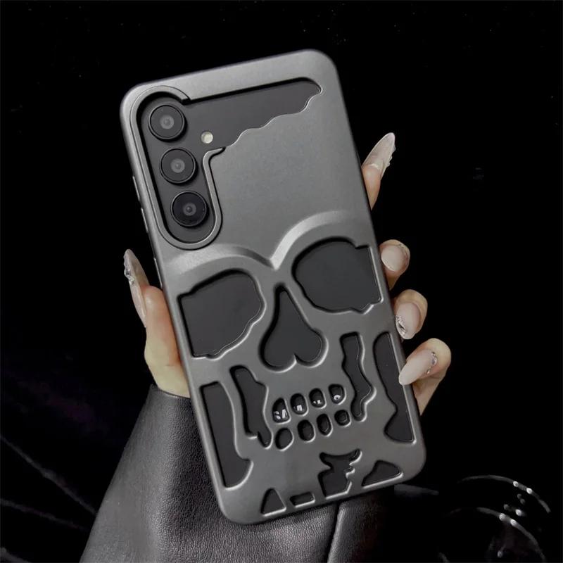 3D Matte Metallic Color Hollow Out Skull Hard Phone Case For Samsung Galaxy S23 S25 Ultra S23 S24 Plus Shockproof Cover