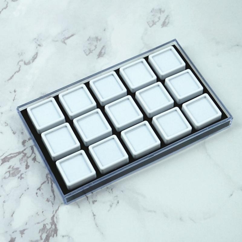 15 Slot Crystals Display Box with Sturdy Acrylic and Soft Interior Accessory for Jewelry and Gemstones Presentation