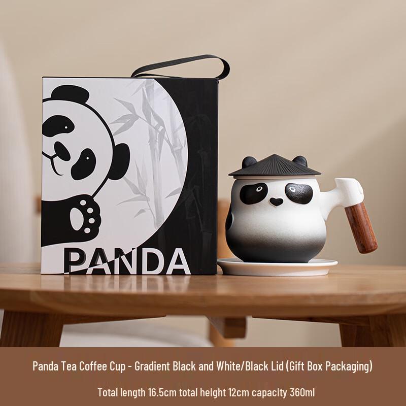 Panda Creative Ceramic Tea Mug Black Lid, Gift Box