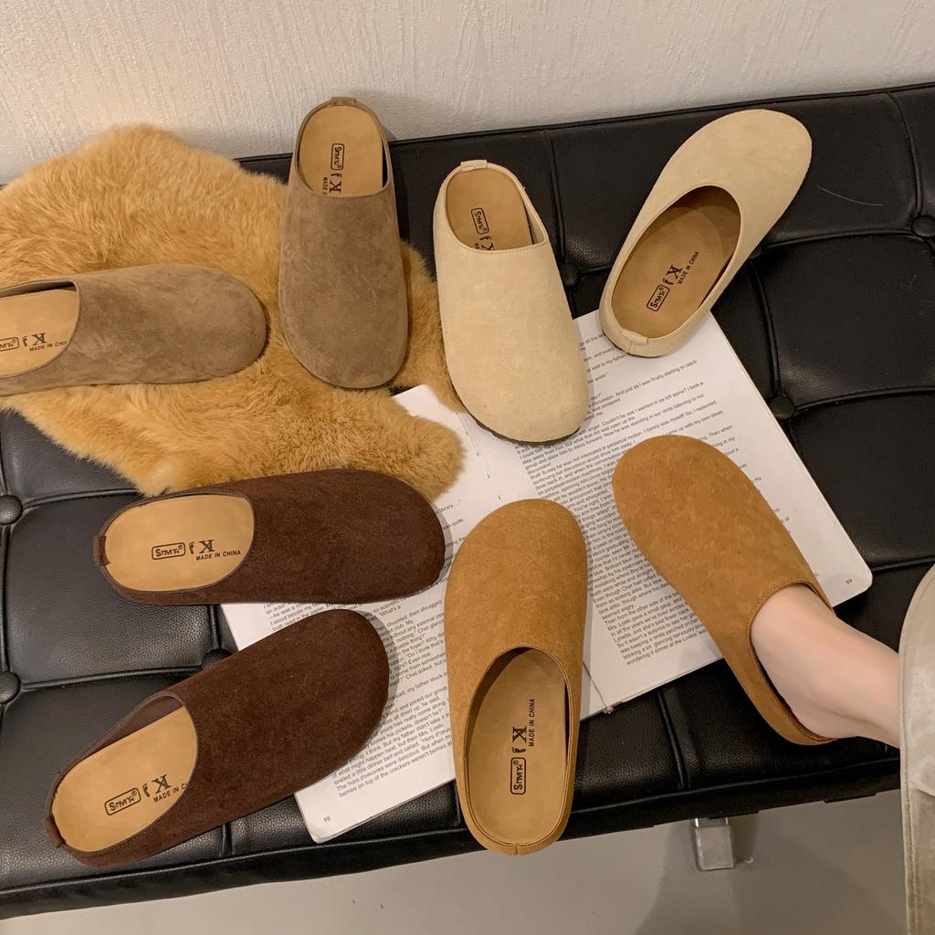 Retro flat-bottomed slippers for women's new versatile and comfortable lazy one-pedal bag head slippers