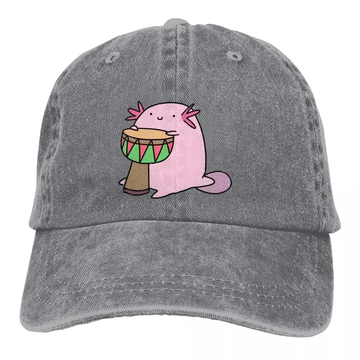 

Washed Unisexs Baseball Cap Playing The Djembe Trucker Snapback Cowboy Caps Dad Hat Axolotl Lover GuIfHats Adjustable