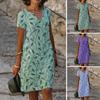 Rochie T-shirt de vară pentru femei, casual, cu imprimeu floral, decolteu în V, mânecă scurtă, mini, croială largă, rochie de plajă pentru vacanță