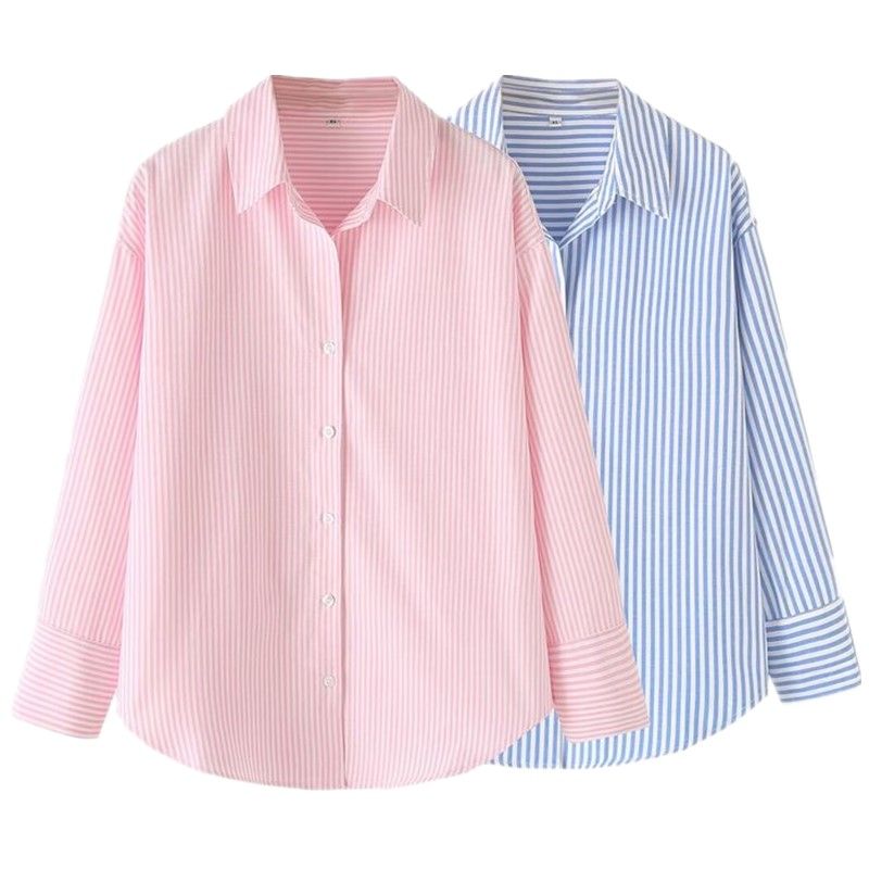 Fashion Style 2024 Summer New Product Women's Clothes Easiest for Match Loose Pure Cotton Stripes Poplin Shirt Tops 4387094
