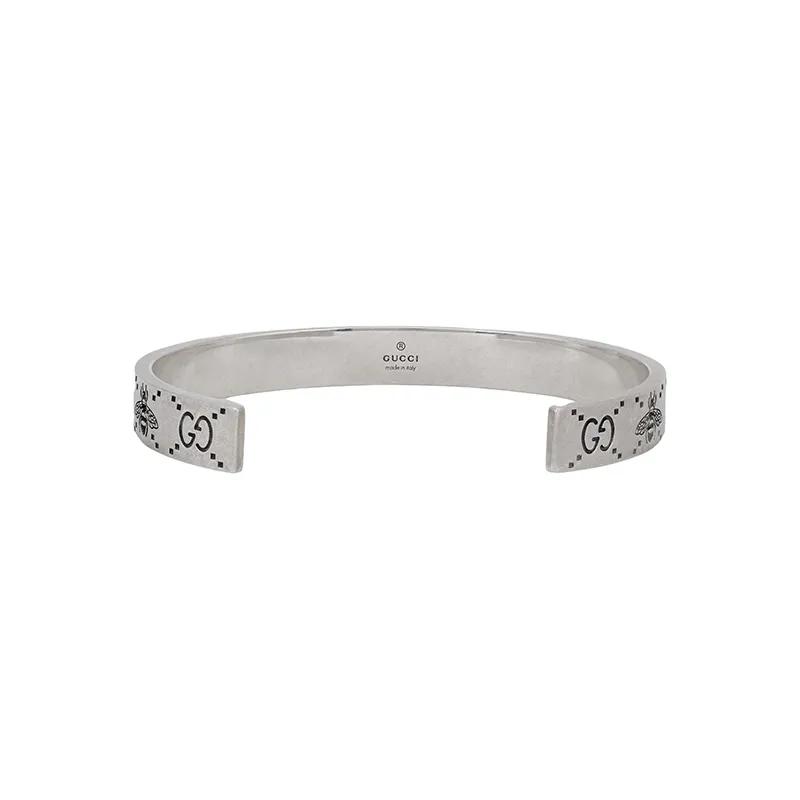GUCCI Double G 925 Sterling Silver Bangles Unisex Silver / Black (Unisex) Bangles 728296 J8400 0728