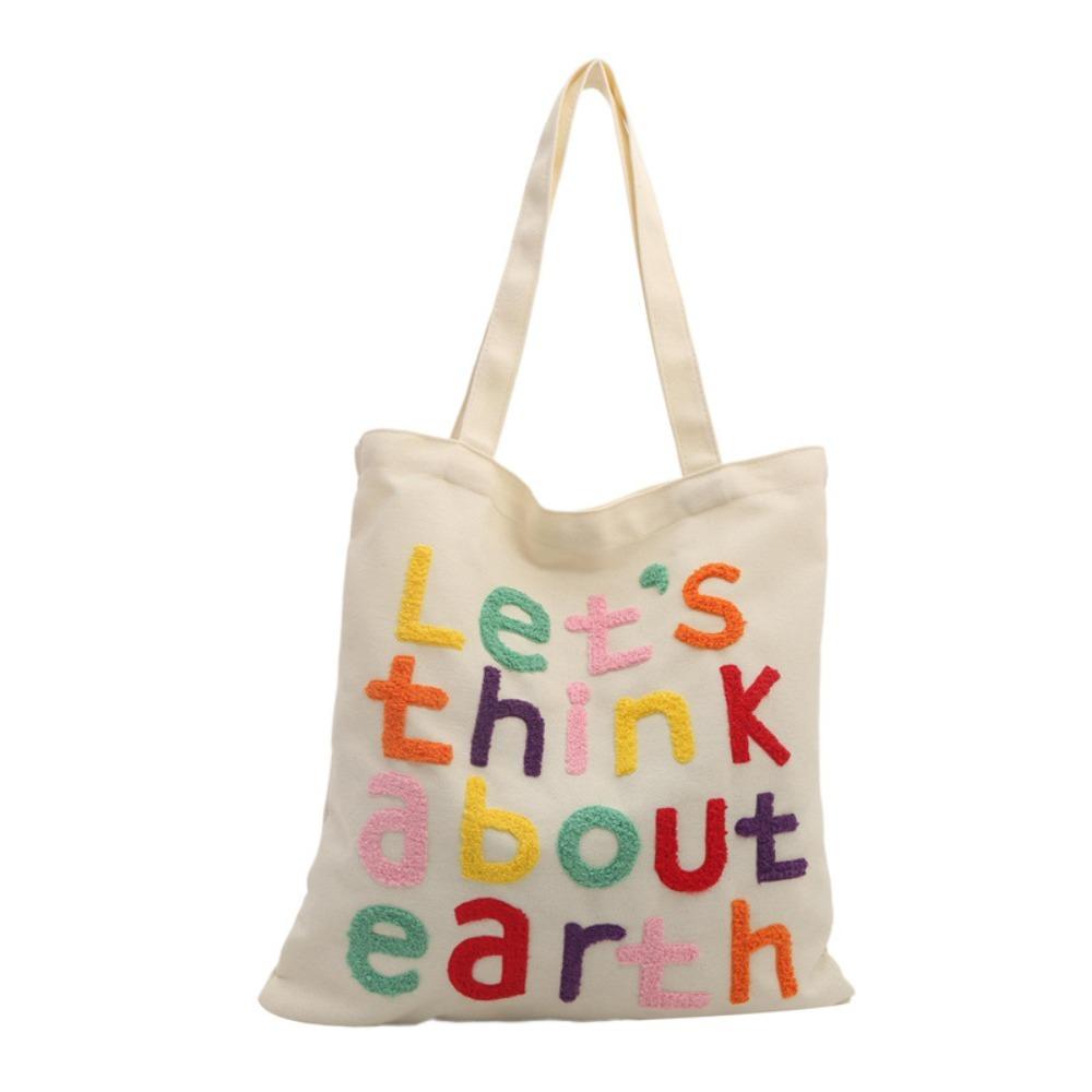 With Inner Bag Canvas Shopping Bag Colorful Letter INS Tote Bags Letter Embroidery Handbag  Women