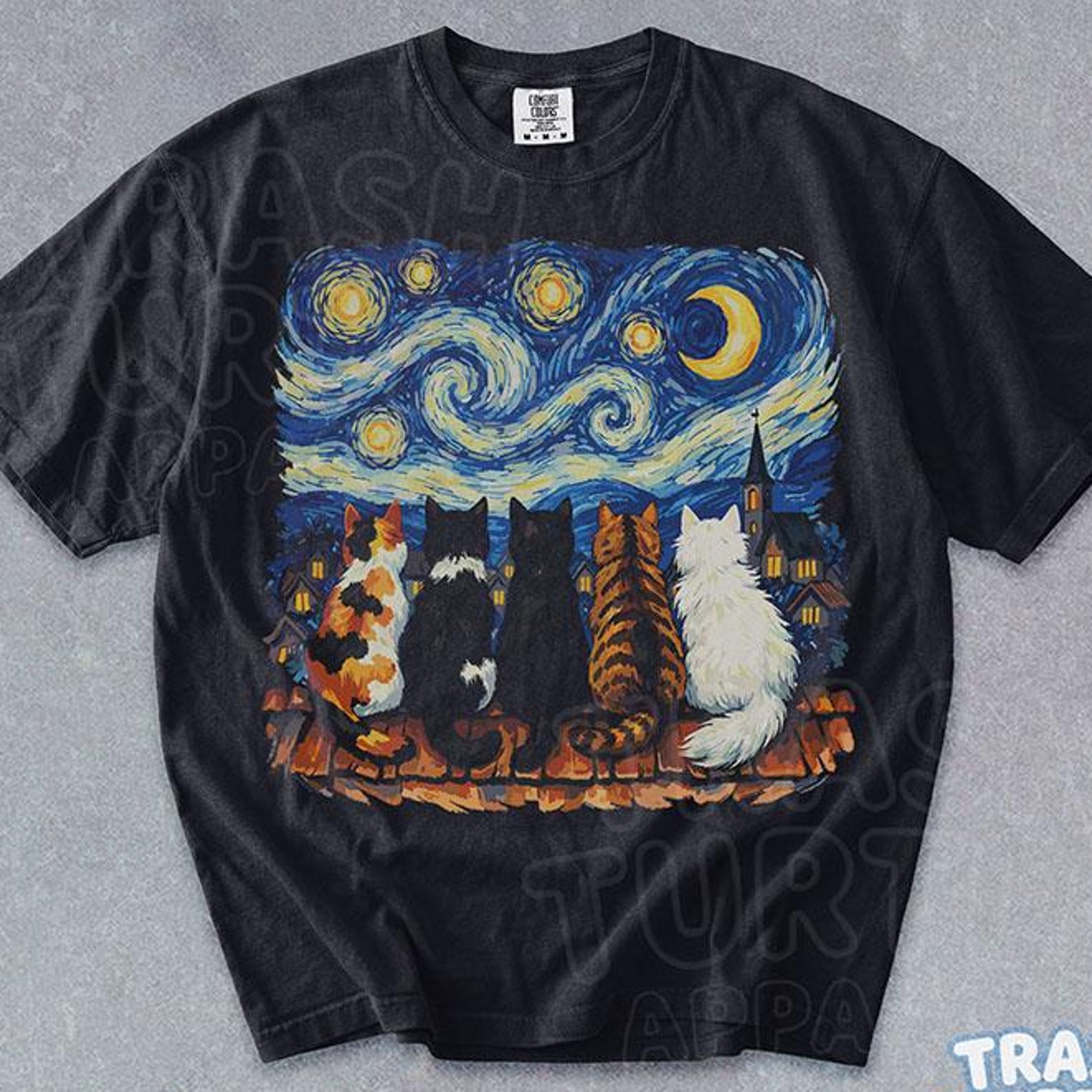 Starry Night Cats Shirt, Five Cats Starry Night Tshirt, Cat Lover T-shirt, Comfort Colors Unisex Graphic Tee 4XL