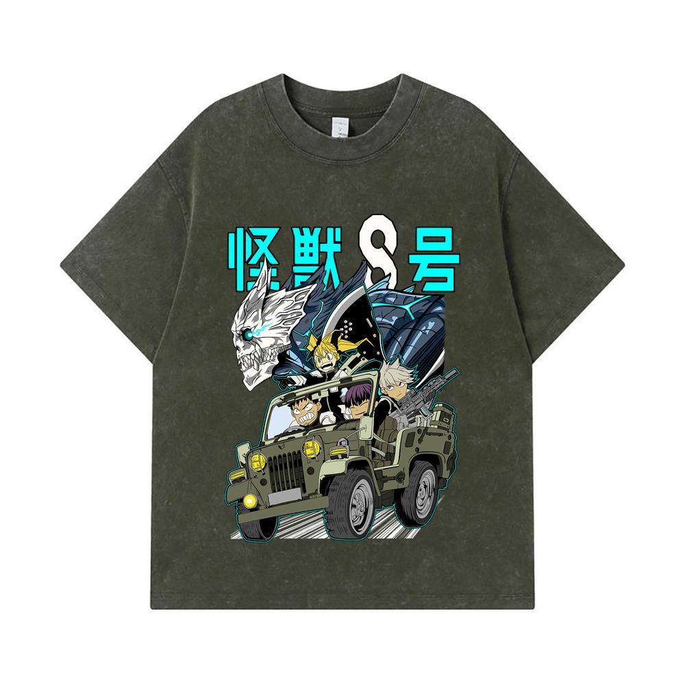 

275 GSM Washed T-shirts 100% Cotton Kaiju No 8 V18 Print Unisex Heavy Cotton T Shirt S