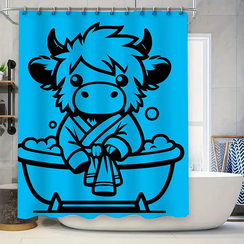 

Синяя мультяшная корова Шторка для ванны и душа Декоративная для ванной комнаты Печатная водонепроницаемая ткань Индивидуальный размер 90x180cm