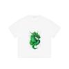 Rundhals T-Shirt Weiß Grüner Drachen-Print Freizeitkleidung
