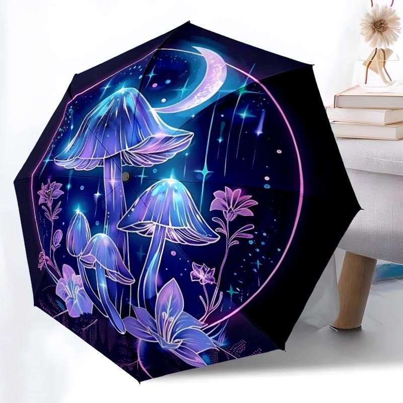 1pc Mushroom Fantasy Automatic Folding Umbrella Compact Lightweight Travel Umbrella with 8-Rib Sturdy Frame, Windproof & Self010