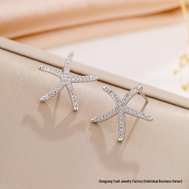 Starfish Rhinestone Earrings: European-American Creative Five-Pointed Star Zircon Jewelry