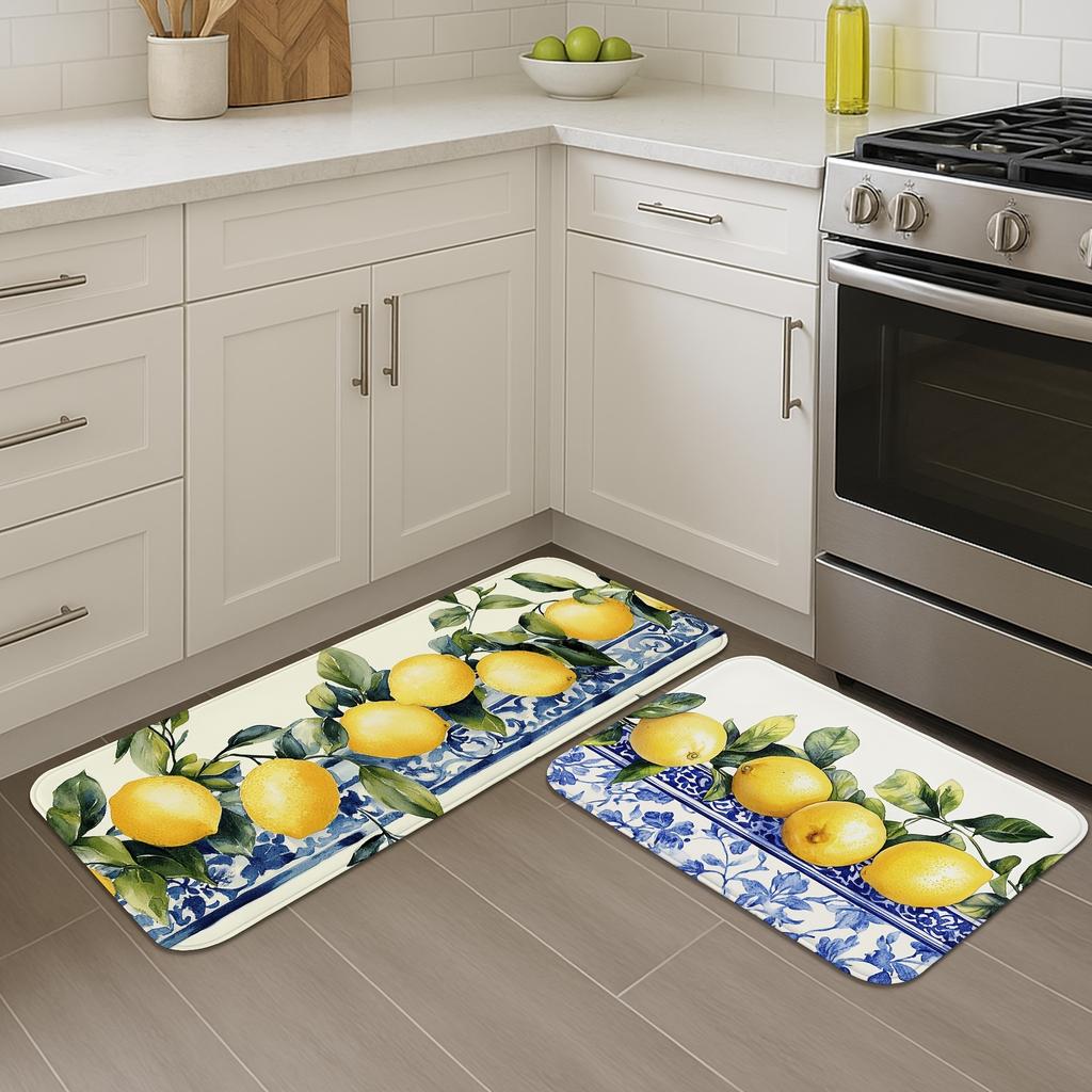 1 Stück Anti-Ermüdungs-Küchenteppiche, Zitronenmuster Wasserdicht Rutschfest Dick Gepolstert Küchenmatte Strapazierfähig Komfort Stehmatte für die Küche