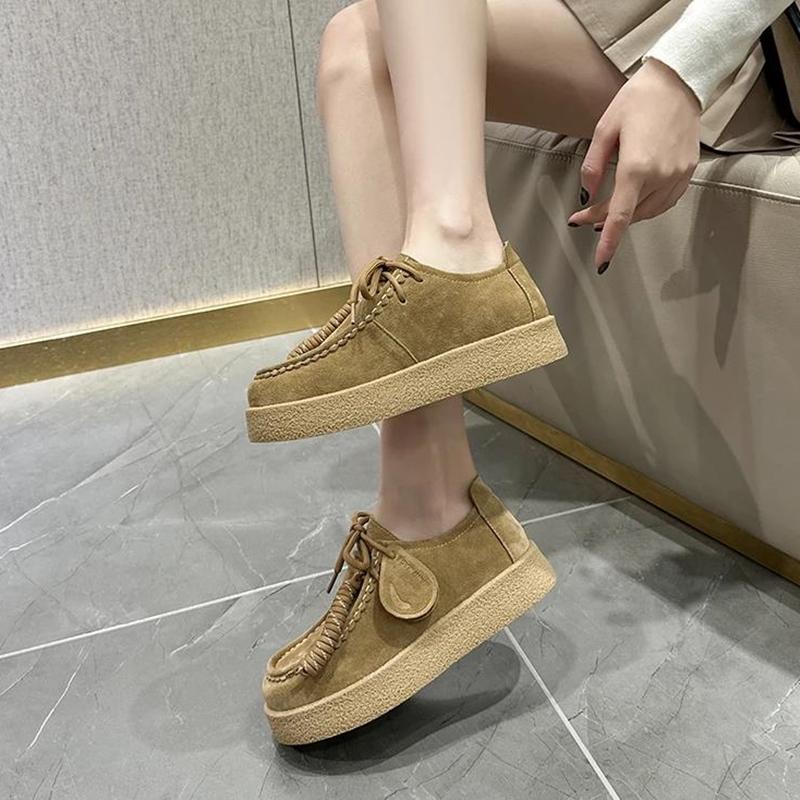 Zapatos para Mujer Mocasines Gamuza Cuero Genuino Estilo Británico Con Cordones Zapatos de Estudiante Mujer Talla Grande Zapatos Clásicos para Mujer