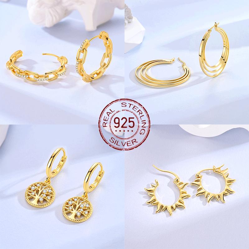 Gold Serie Hoop Earrings 925 Silver Sparkling Irregular Shape Feather Star Earrings Stud for Woman Girl Jewelry Gift