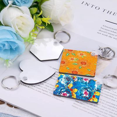 Conjunto de Chaveiros em Branco para Sublimação ABWR Para Chaveiro Chaveiro de Transferência Térmica MDF em Branco Com Chaveiros, Impressão em Dupla Face
