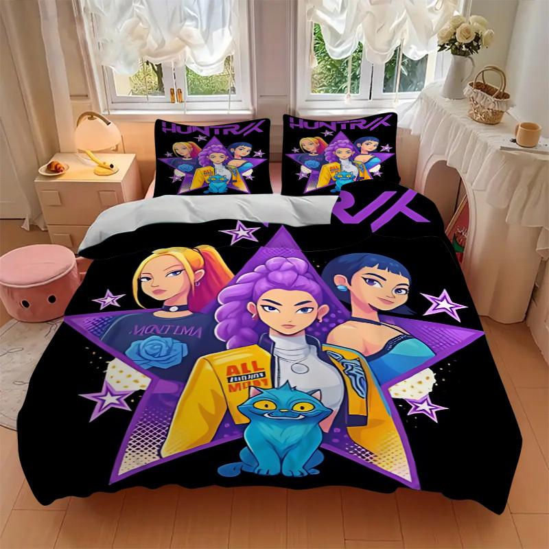 3pcs Huntrix, K-POP Comforter Set - Four Seasons Home High,Machine Washable Bedspread with Pillowcases (No Filling) yy250909010