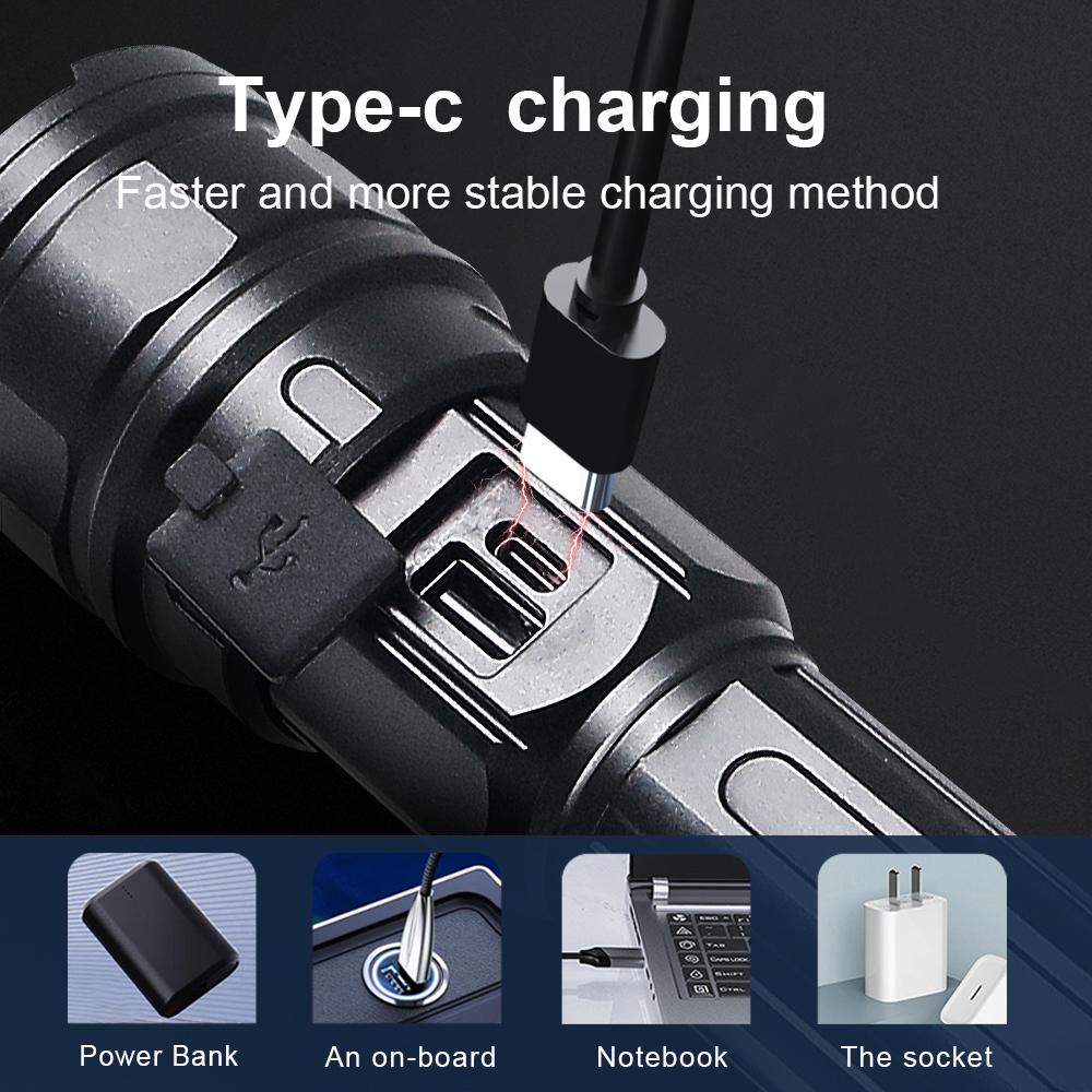 Powerful Flashlight High Lumen 100000LM Zoomabe Lamp Waterproof Lantern Outdoor Flash light Rechargeable Torch