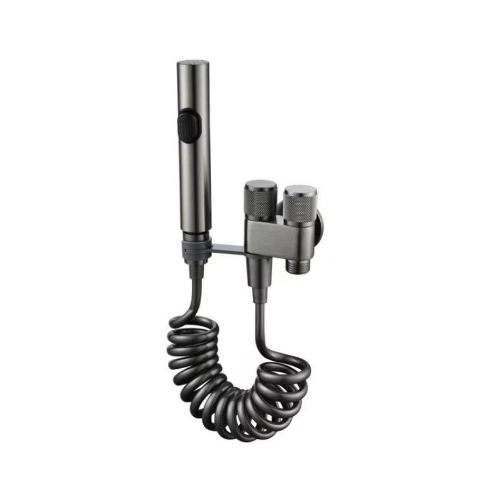 Stainless Steel Material Handheld Bidet Sprayer Double Outlet Hand-held Design Toilet Cleaning Bidet Sprayer Pressurized Spray