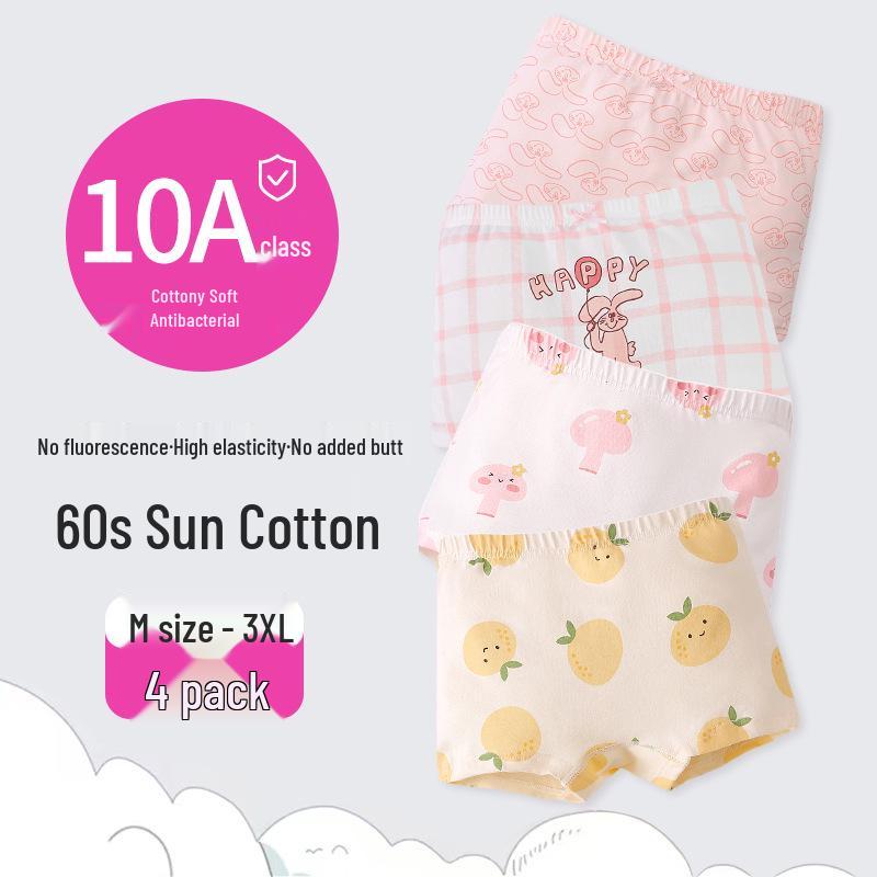 Girls' Cartoon Pattern Cotton Boxer Briefs - Thin, Antibacterial, Four Seasons Toddler & Young Child Style