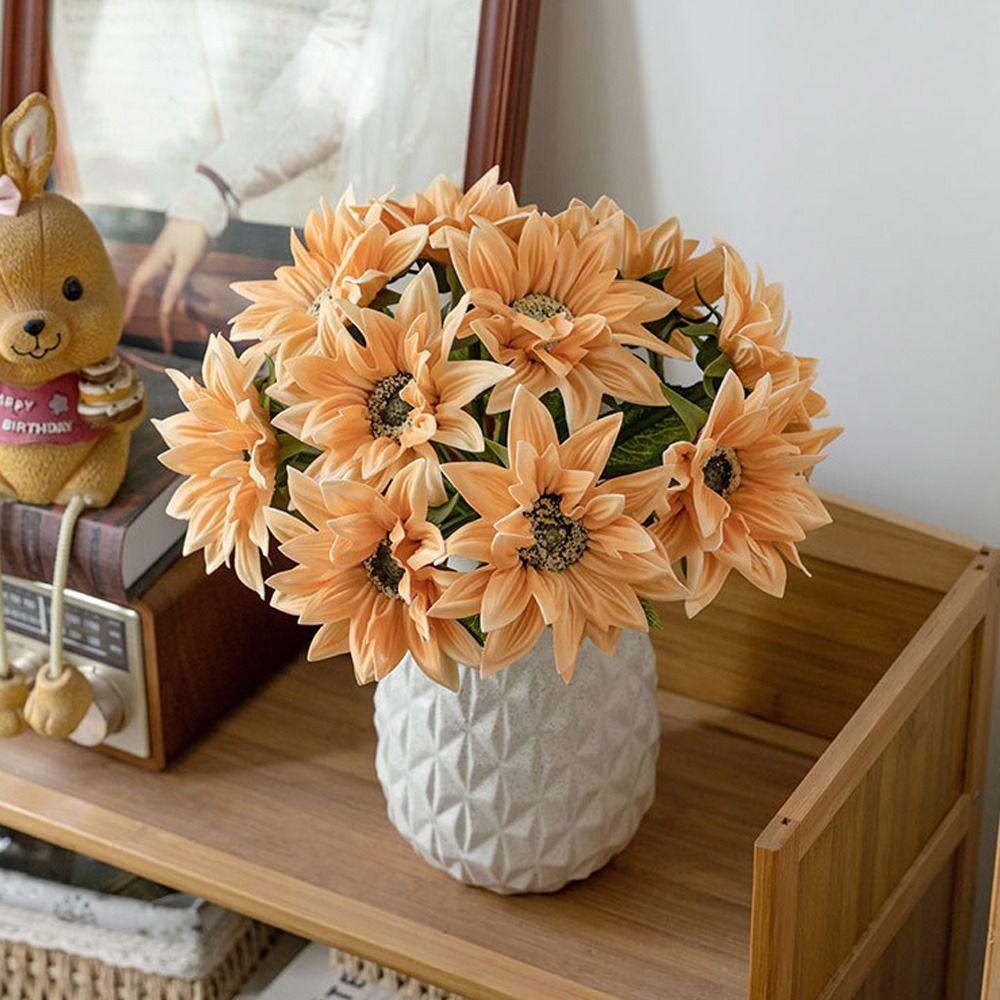 Elegant PU Sunflower Flowers Realistic Fake Flower Simulated Sunflower  Home Hotel Table Decor