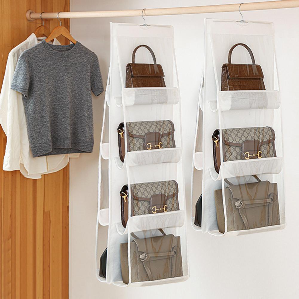 6/8 Pockets Hanging Purse Organizer Clear Bag Collection Storage Holder Foldable Purse Hanger with Metal Hooks