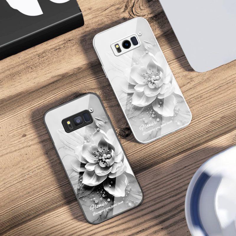 Blooming Blue Flowers For Samsung S25 S25 Edge S25Ultra S8 9 S10 20 U Ltra S21 Pro 22 Plus S23 FE S24 Ultra Glass Phone Case