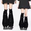 Womens Punk Denims Flared Leg Warmers Eyelets Buckled Strap Pocketed Cargo Boot Cover Over Knee Stockings Streetwear
