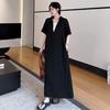 DIMANAF 2026 Plus Size New Black Dress Summer Women Shirt Dress Loose Beach Casual Long Dresses V-Neck Elegant