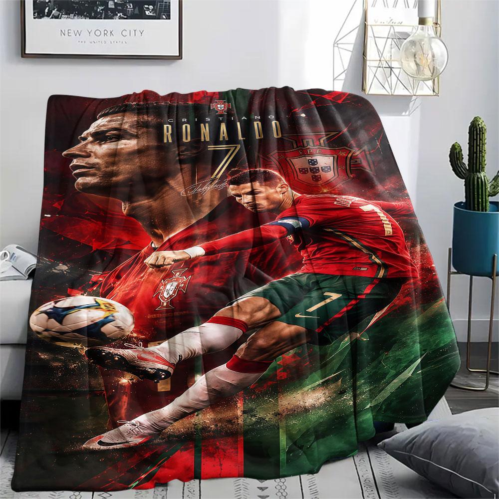 1PC Cristiano Ronaldo Patterned Flannel Blanket Suitable For All Seasons for Home Decor Warmth and Comfort Gifts Holiday Present
