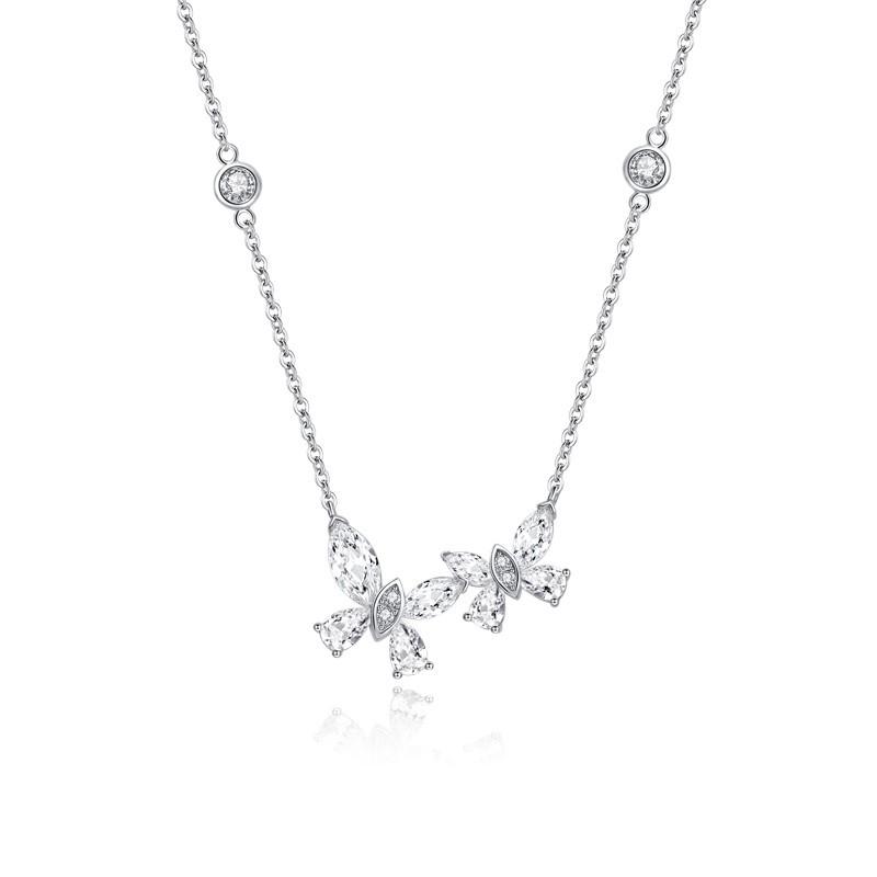 

S925 Silver Butterfly Pendant Necklace with Diamond Inlaid , Light Cross Chain , 41 - 50cm Adjustable 925 золотой